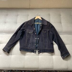 Vintage blue suede jacket with orange stitching size 48 to 50